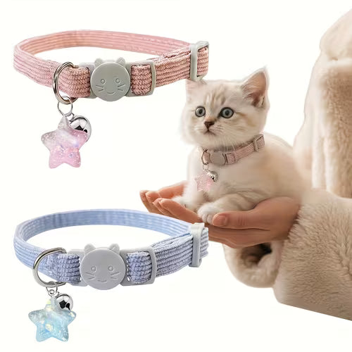 1/2pcs Solid Color Cat Collar with Star Pendant